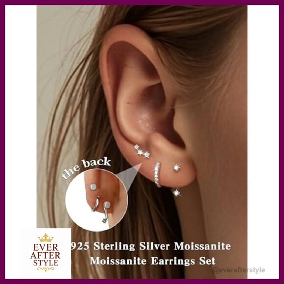 Sterling Silver Moissanite Stud Earrings Set Elegant Minimal Chic Hypoallergenic - Picture 4 of 8